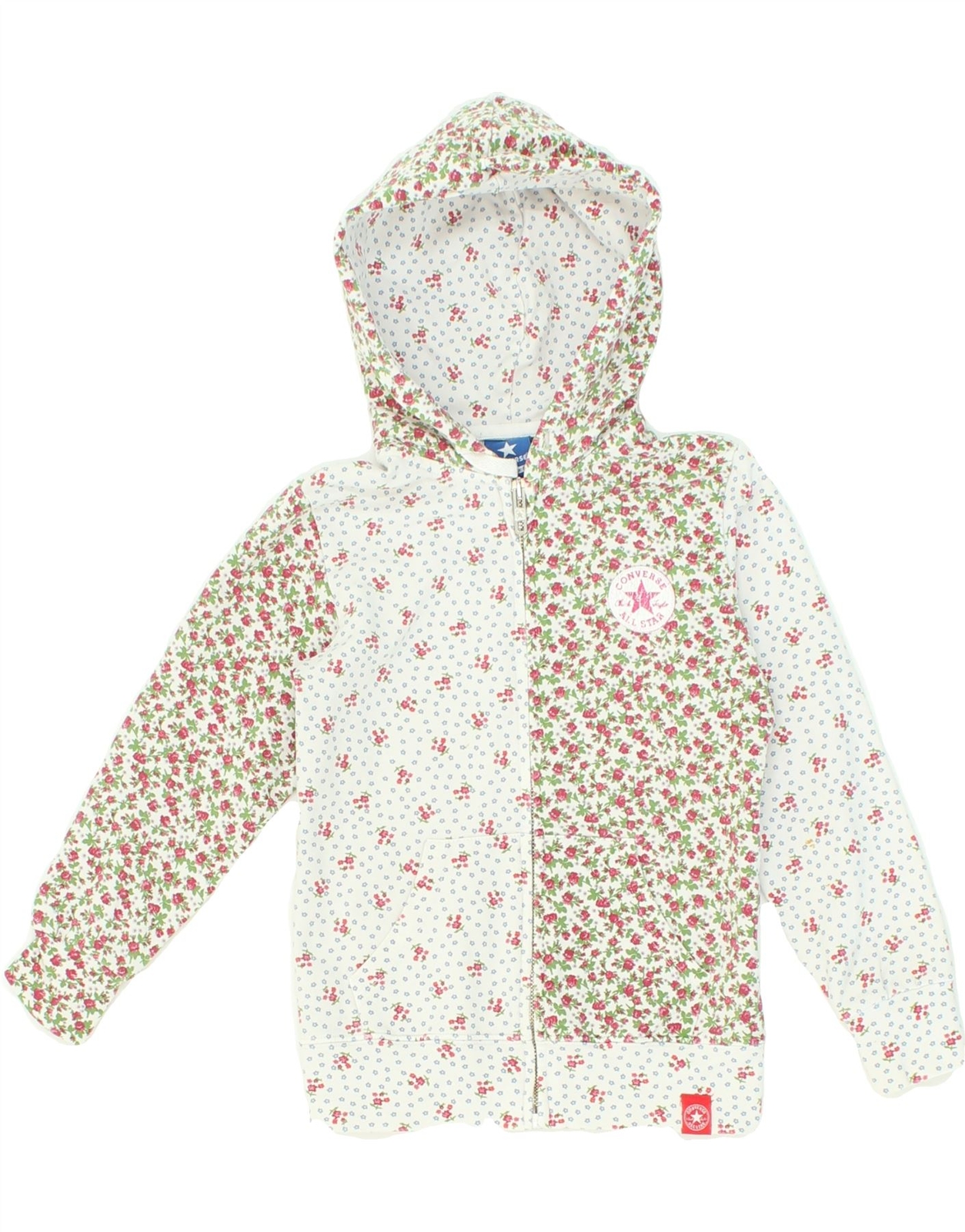 CONVERSE Niñas Cremallera Sudadera con Capucha Suéter 5-6 Años Blanco Floral Algodón BP04