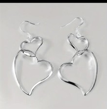NEW - Cute Dainty- Double Heart- Dangle Drop Earrings -Valentines Day Gift .....