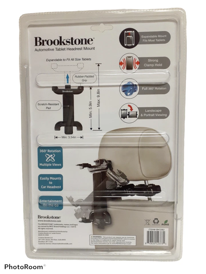 Brookstone Car Headrest Mount Tablet Holder Back Seat 360°Rot fits most tablets - Image 3 of 4