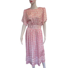 Vintage 1980s Talbots Pink Floral Banded Waist Dress 8 Secretary Preppy Prairie