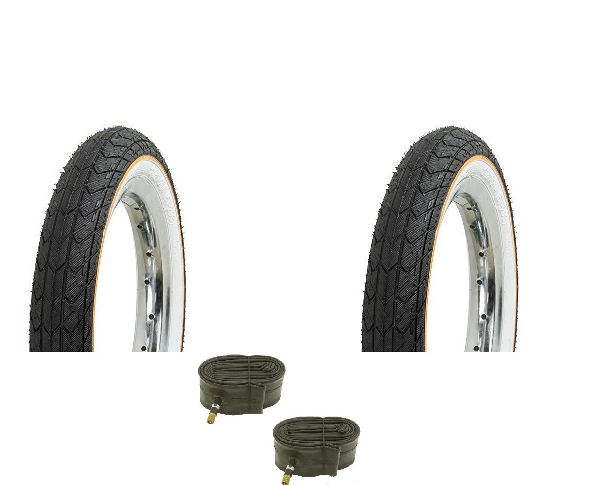 Bicycle 2 Tires 2 Tubes White Wall w/Yellow Line for 12" Cruiser Lowrider Bikes