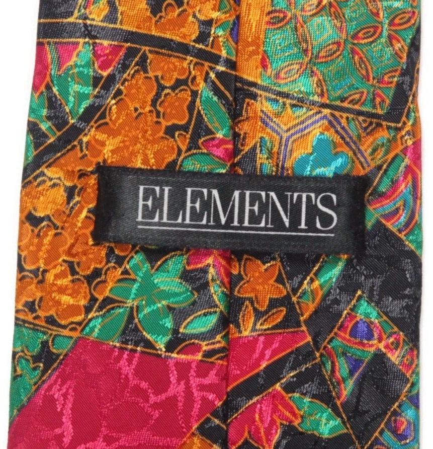 Corbata de cuello vintage años 90 ELEMENTS mezcla floral cloisonne negro verde magenta para hombre Foto 3 de 3