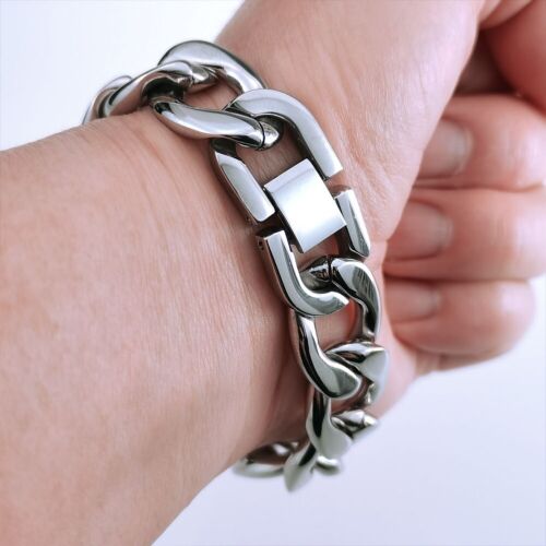 16mm width 19～25cm Length silver tone hip hop 316L stainless steel bracelet - Picture 1 of 5