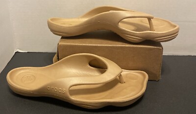 CROCS Gold Flip Flop Sandals Womens Sz RARE