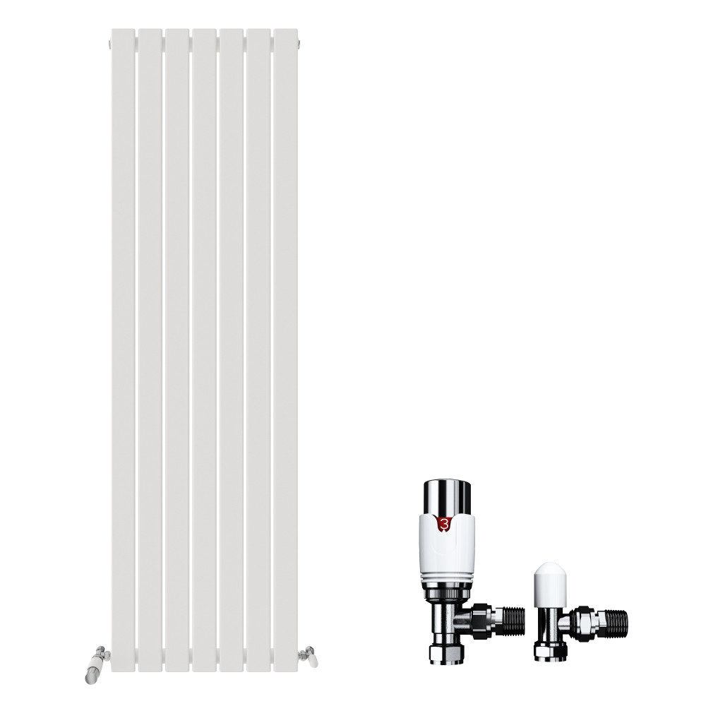 Vertical Designer Radiator Flat Single Panel Angled Valve White Rads 1800x532mm