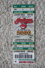 CLEVELAND INDIANS VS TORONTO BLUE JAYS 7/5/2000 FULL TICKET ~ RUSSELL BRANYAN HR