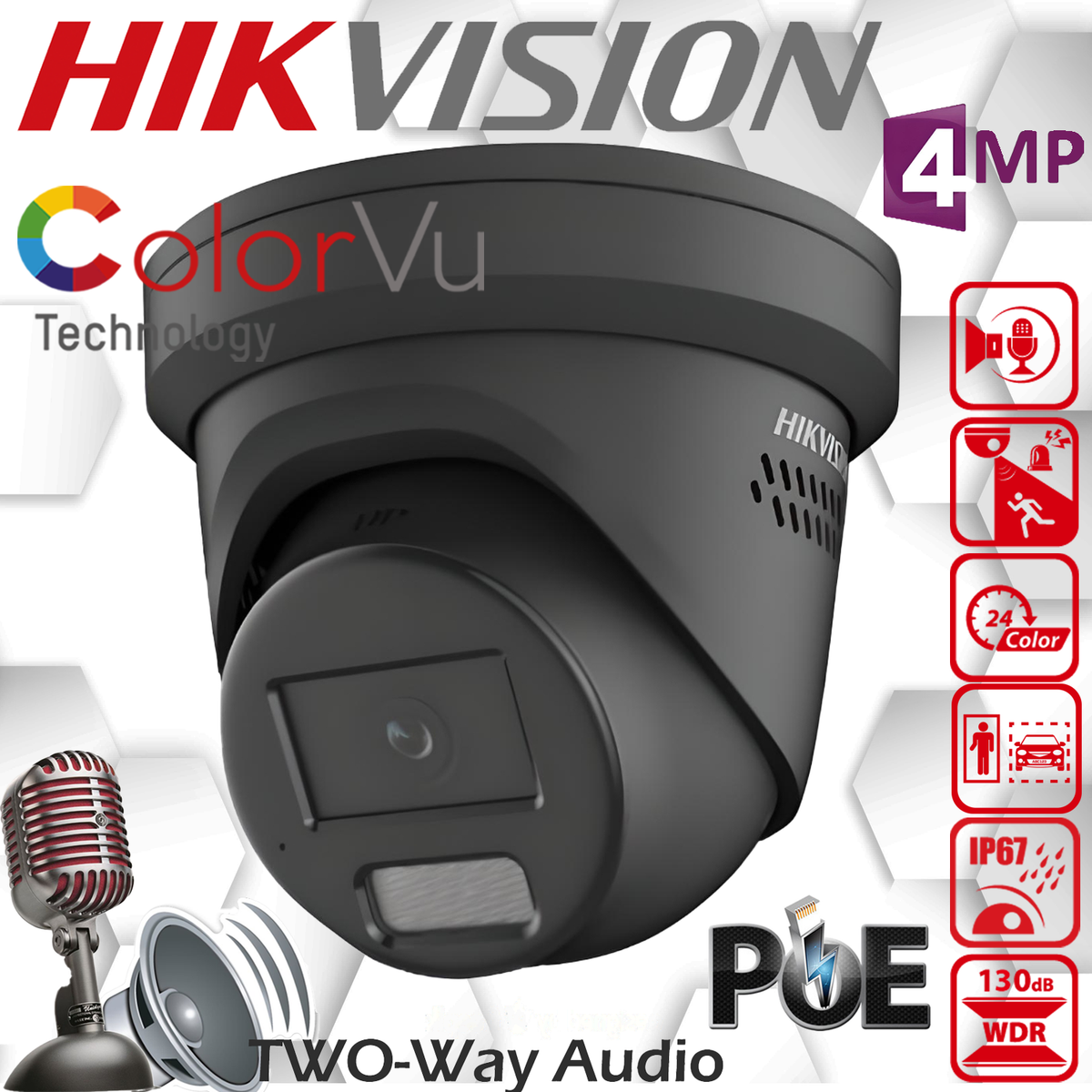 HIKVISION 4MP CCTV Network ColorVu IP PoE Camera Motion detection