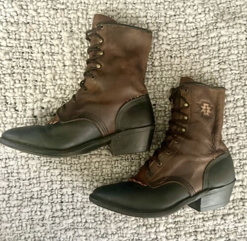 Vintage Abilene Kiltie Packer Brown Black Leather Western Boots Women’s Size 7