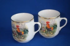 VINTAGE  HASSENPFLUG ROOSTER  PORCELAIN MUGS SET OF 2  c1950