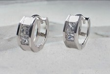 925 Sterling Silver Cubic Zirconia Huggie Hoop Earrings 03