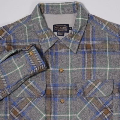 Pendleton Original Board Shirt Gray Plaid Wool USA Fabric Loop Collar Men Medium