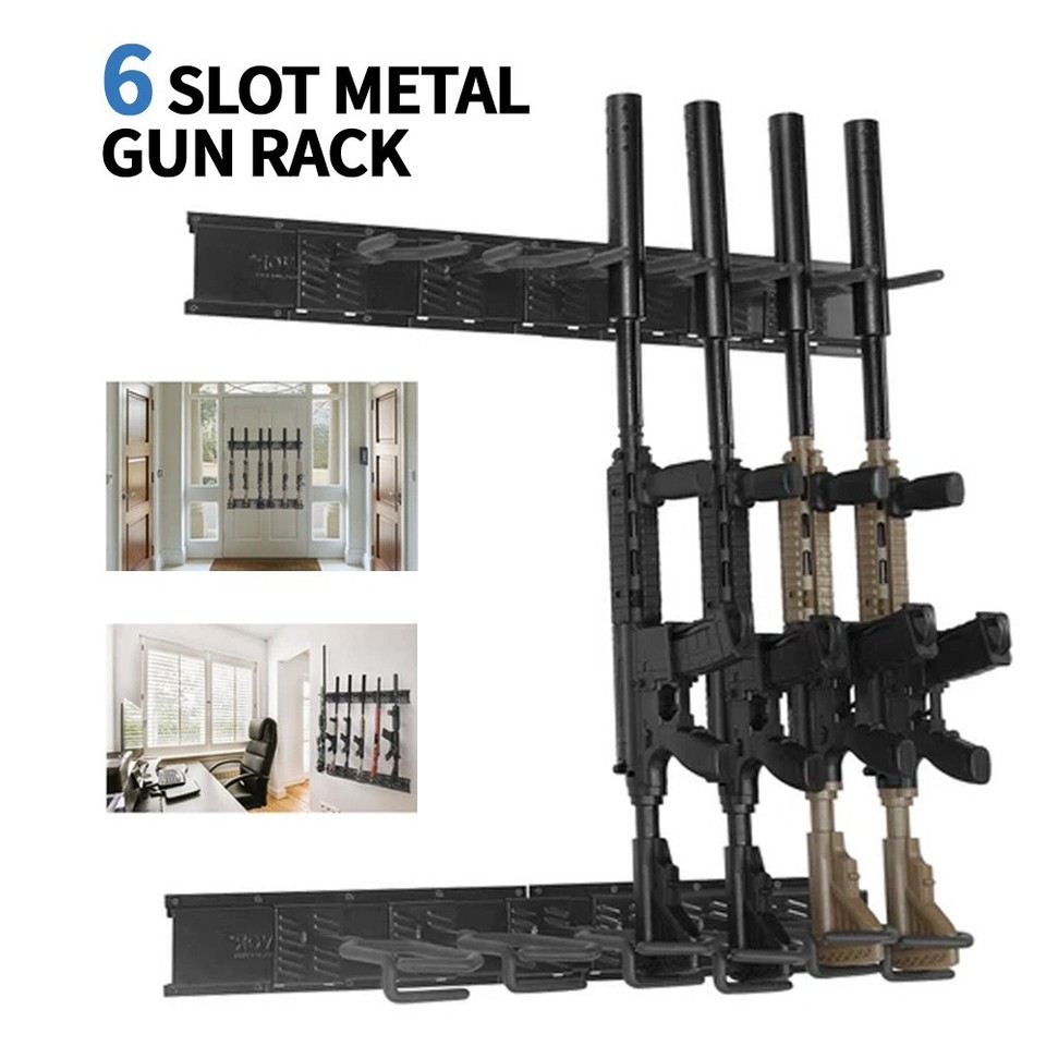 CISIVIS Gun Rack 6-Slot Indoor Metal Gun Rack Wall Mount Vertical Rifle ...