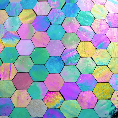 100 Pcs Hexagon Iridescence Stained Glass Pieces Mosaics Tiles for Crafts Bulk