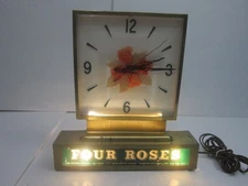 Vintage 1950's Four Roses Bourbon Whiskey Glass Light Up Sign & Clock  Working!