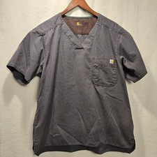 Carhartt Utility Scrub Shirt Top Mens Med Pewter V-Neck Ripstop Fabric Workwear