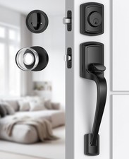 Black Front Door Handle and Deadbolt Set with Crystal Door knob Front Door ...