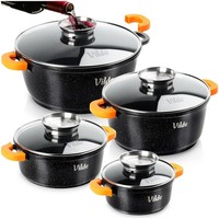 Kochtopf Granit Topf Set 4Er Mit Deckel 1,2L 2,1L 4L 5,8L 16-28Cm Induktion