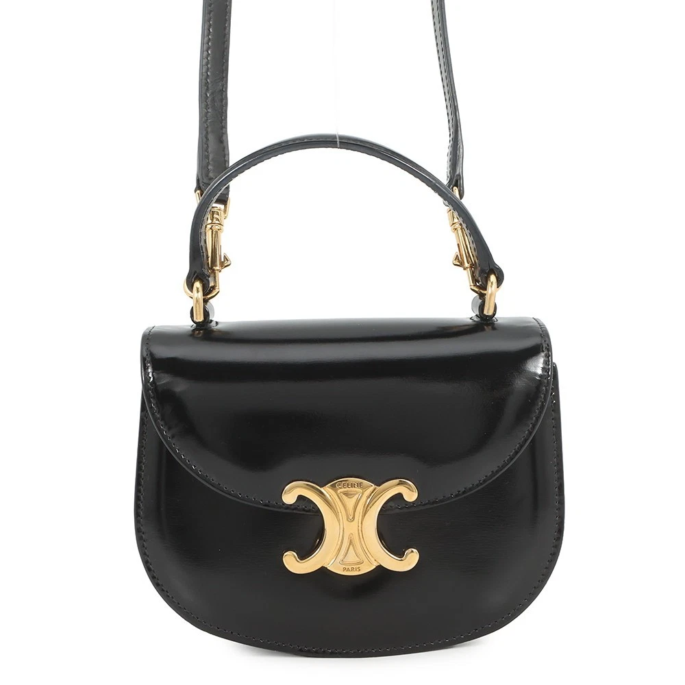 Celine — CELINE Triomphe Mini Buzzas Claire 2WAY Bag Calf Leather Black 10L063GCJ.38NO