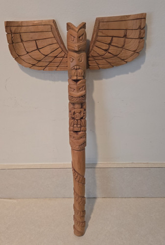 Larry Smith Pacific Northwest Salish Indian Carved Totem Pole Thunderbird Staff