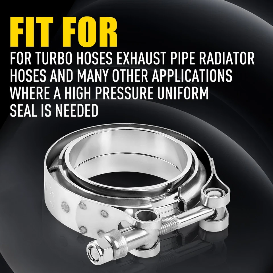 2.5Inch Exhaust Pipe Connector Joiner V-Band Clamp & Stainless Steel Flange Kit - Image 2 of 4