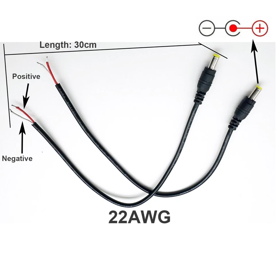 2pcs DC Power Cable 5.5mm x 1.7mm Male Tinned Ends CCTV Camera LED Strip Router - Image 3 of 4