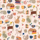 Feline Drive Fabric EVERY HOME EVERY CAT Books Coffee Fat Quarter (18x22") FQ