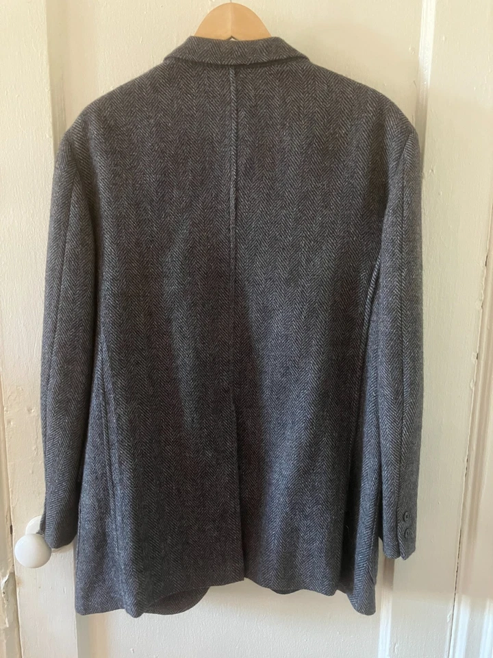 Vintage Brooks Brothers 41 ML Charcoal Gray Navy Blue Herringbone Tweed Blazer - Image 2 of 4
