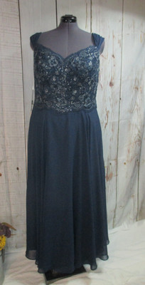 NWT JJ'S HOUSE 18 W Navy Blue Maxi Evening Mother of the Bride Dress Beaded