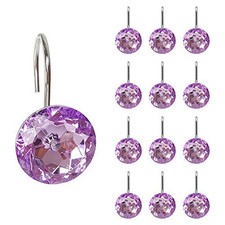 12 Pcs Bling Rhinestones Shower Curtain Hooks Bathroom Rolling Hooks Purple