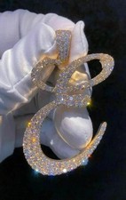 3.Ct Round Cut Real Moissanite Initial Letter "E" Pendant 14K Yellow Gold Plated