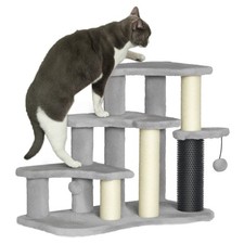 PawHut Scale per Cani Gatti Pet Gradini per Letto Divano con Tiragraffi Grigio Chiaro