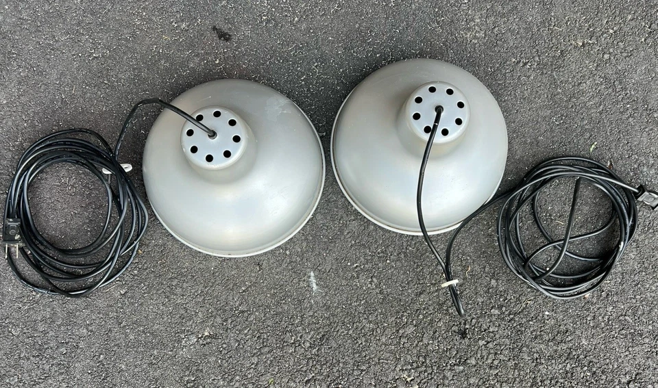 Vintage 2 Ikea Aluminum Industrial Pendant Shop Light Hanging With Plug Lighting - Image 2 of 4