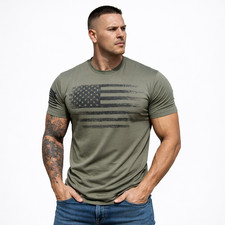 Men American Flag T Shirt Patriotic USA Distressed 4th July Military
