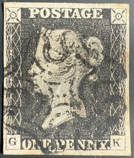 GB QV Stamp 1840 SG2 1d black, pl 6 "GK", 4 fine margins, black MX, SG RRP £375