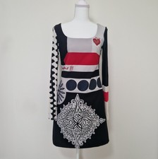 Abito Desigual Taglia S EU36 Nero A-line Grafica Ornamentale Manica Lunga Cuore