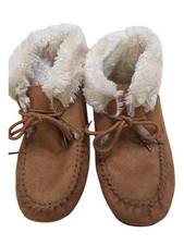 Airwalk Tan Suede Leather Lined Bootie Slipper Shoe Womens Size 8 PRE-OWNED