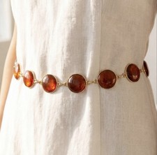 Gold Boho Cowgirl Round Concho Cabochon Western Chain Belt Hippie Festival