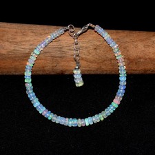 Natural Ethiopian Wello Fire Opal Gemstone Fire Beads 7.5''Bracelet AF0314