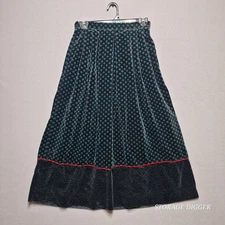 VTG Components by Susan Bristol Green Black Velvet Midi Skirt 100% Cotton Size 6
