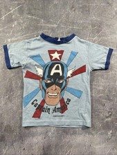Rare Vintage 1977 Marvel Captain America Kid s Superhero Ringer T Shirt Size S-M
