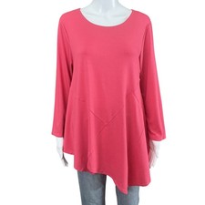 Lisa Bayne Tunic Top Lagenlook Asymmetric Coral Pink BOHO Coastal Size M Rayon
