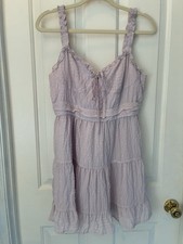 FOREVER 21 Purple Solid V-Neck Tiered Ruffle Strappy Mini Dress Zip L
