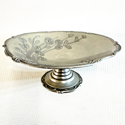 Vintage Frieling-Zinn Pewter Pedestal Dish 95% Germany - Detailed Embossed