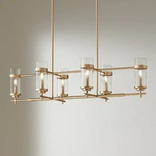 Mikel Soft Gold Linear Island Pendant Chandelier 42" Wide Modern 6-Light Fixture