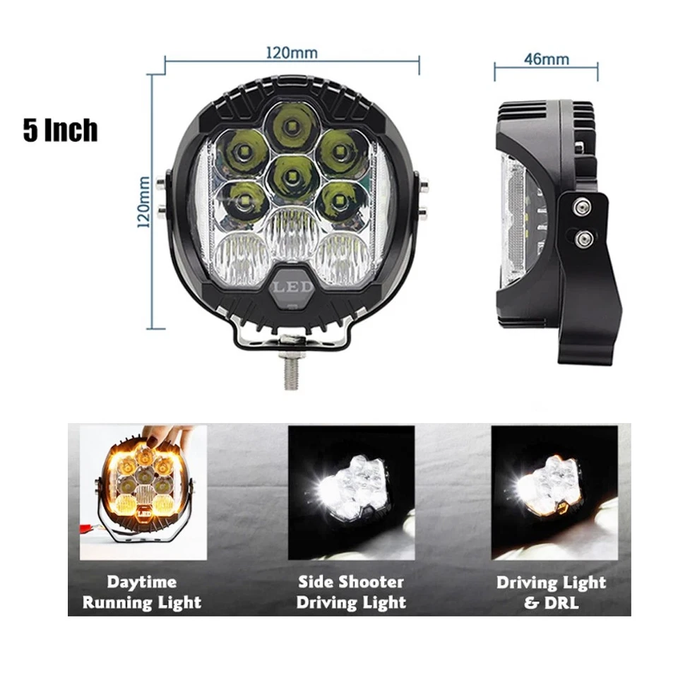 Barra de luces LED de trabajo de 5" vainas ámbar DRL redonda todoterreno conducción camión ATV antiniebla Foto 4 de 4