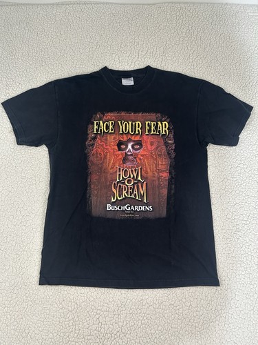 Vintage Busch Gardens Howl O Scream Shirt Mens Large Black Halloween Tampa Fear
