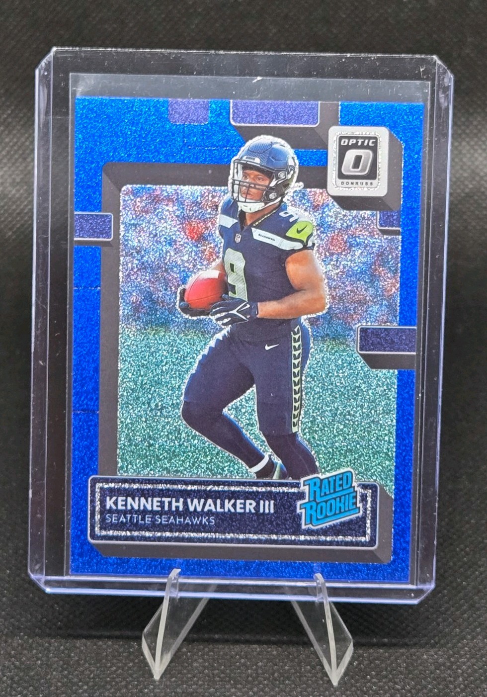 2022 Donruss Optic Kenneth Walker III #218 Rated Rookie Blue Glitter SSP Seahawk