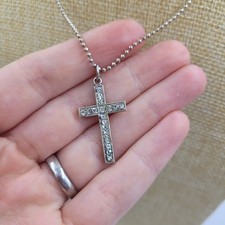 Dazzling Cubic Zirconia CZ 925 Sterling Silver Christian Cross Pendant Necklace