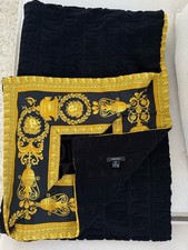 NUOVO VERSACE Telo mare oversize design lusso logo barocco 77x57 nero oro