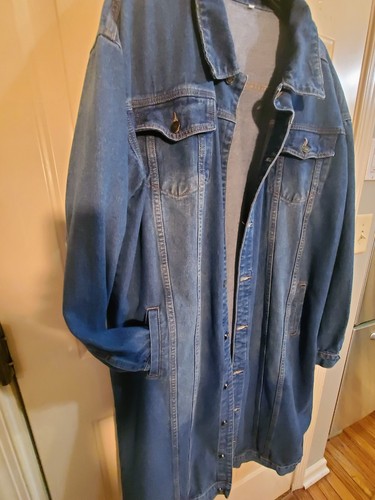 VTG Denim Jeans Duster Jacket XXL Blue Med Wash Metal Button L/S Barn Coat Dress - Picture 3 of 13